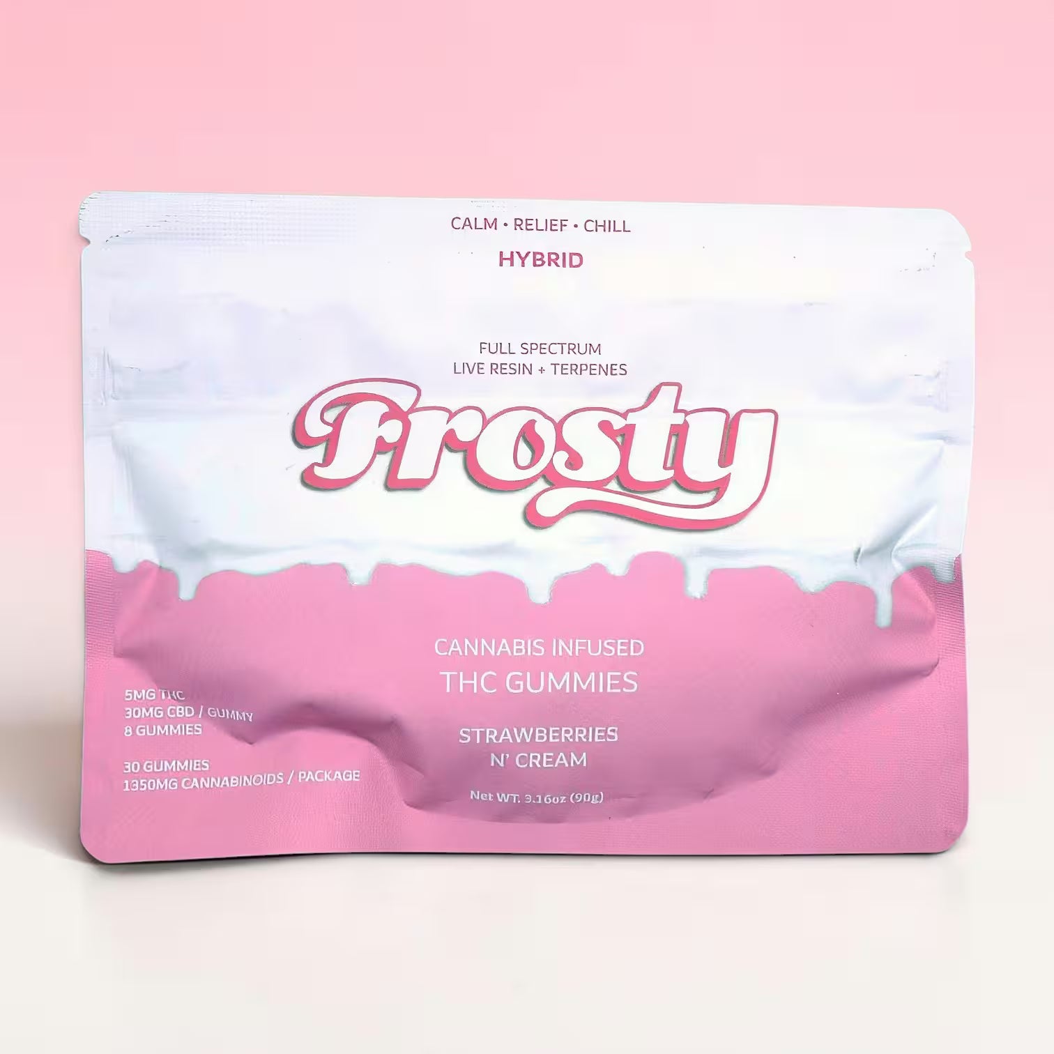 Frosty Hemp Co All Day Bliss Strawberries N' Cream Delta 9 THC Gummies - 30-count daytime hybrid bag, full spectrum live resin and terpenes
