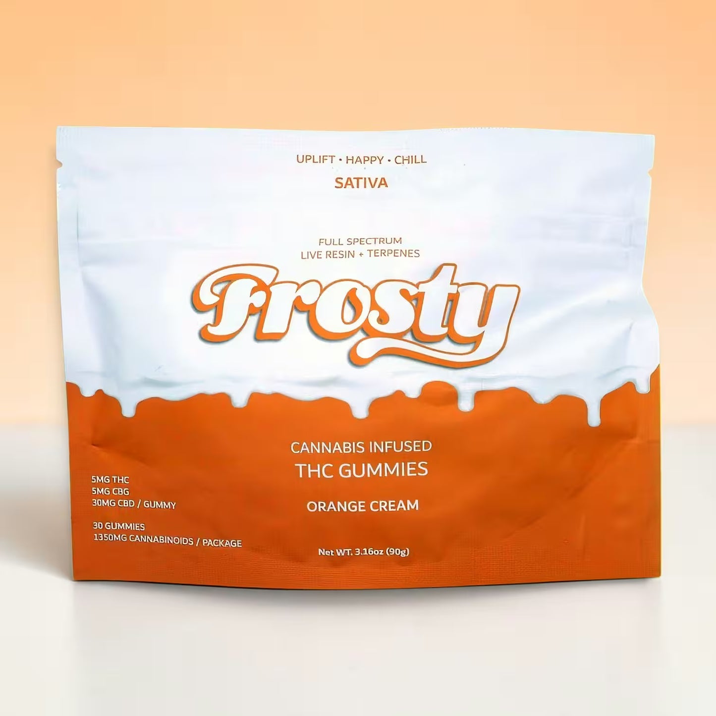Frosty Hemp Co Day Time Delta 9 THC Gummies – Orange Cream, Full Spectrum Live Resin Sativa, 30-Count Pouch front view
