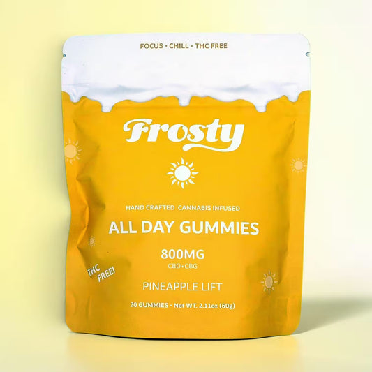 Frosty Hemp Co All Day Gummies – Pineapple Lift, 800mg CBD+CBG, THC Free, Focus Chill Formula, 20-Count Pouch