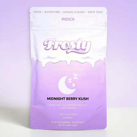 Frosty Hemp Co Deep Sleep Gummies – Midnight Berry Kush, Indica, 1000mg THC+CBN+CBD, Sleepy Nighttime Formula, 10-Count Vegan Gluten-Free Pouch