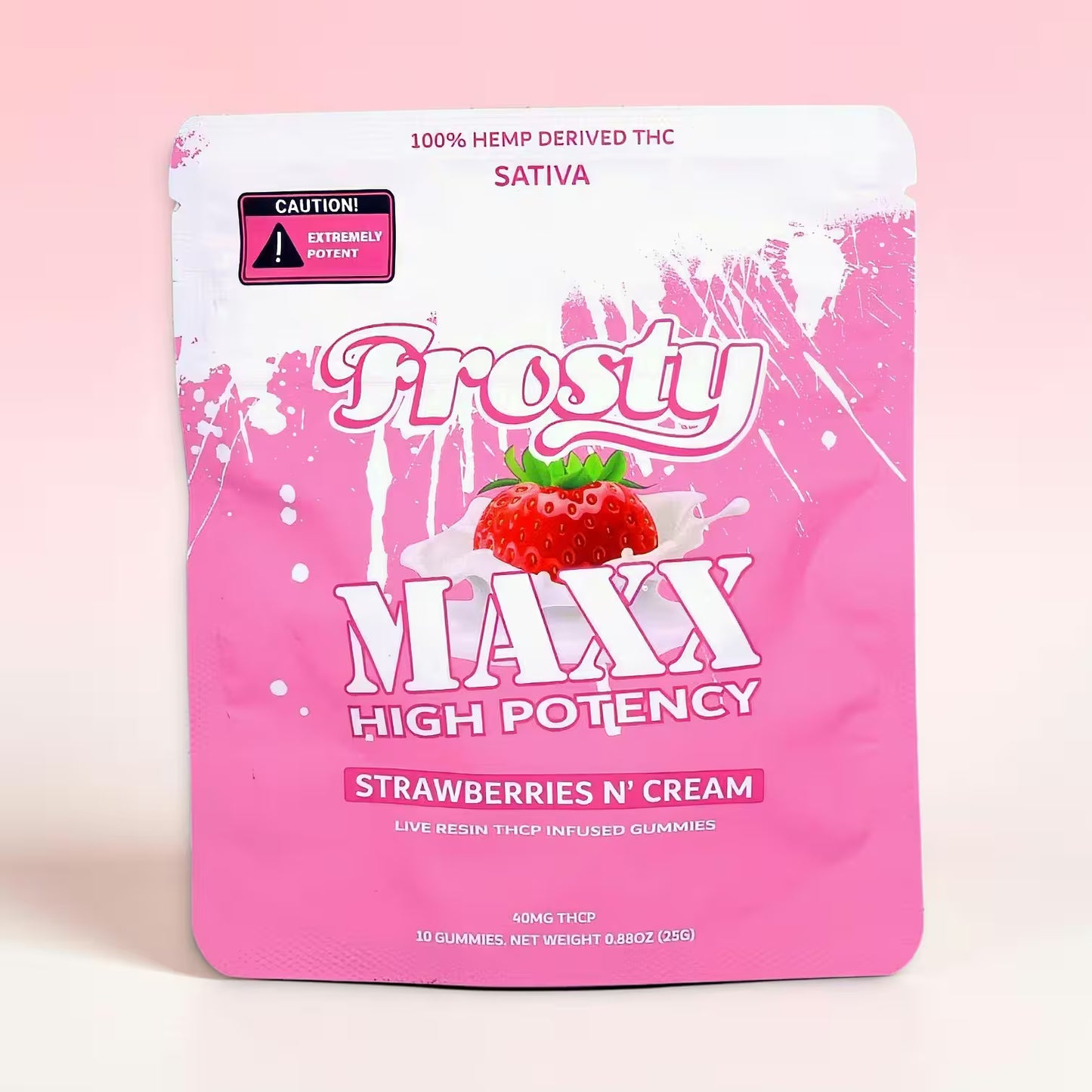 Frosty Hemp Co Maxx High Potency THCP Gummies – Strawberries N' Cream, Sativa, 40mg THCP, Live Resin Infused, 10-Count Pouch