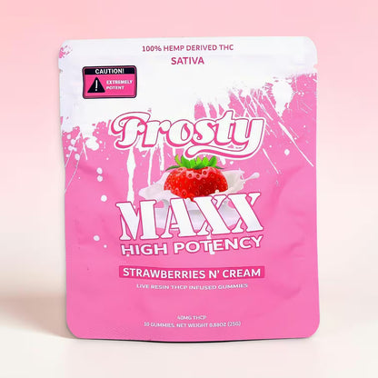 Frosty Hemp Co Maxx High Potency THCP Gummies – Strawberries N' Cream, Sativa, 40mg THCP, Live Resin Infused, 10-Count Pouch