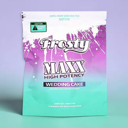 Frosty Hemp Co Maxx High Potency THCP Gummies – Wedding Cake, Sativa, 40mg THCP, Live Resin Infused, 10-Count Pouch