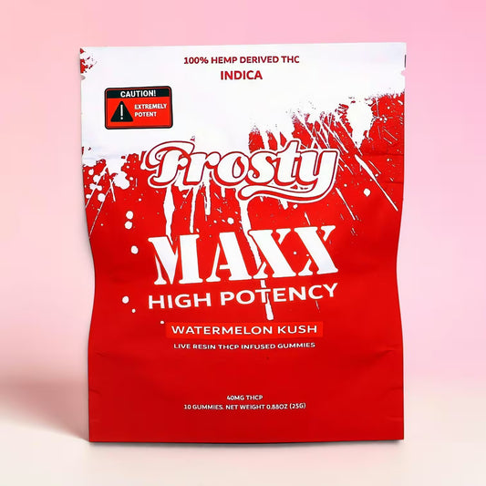 Frosty Hemp Co Maxx High Potency THCP Gummies – Watermelon Kush, Indica, 40mg THCP, Live Resin Infused, 10-Count Pouch