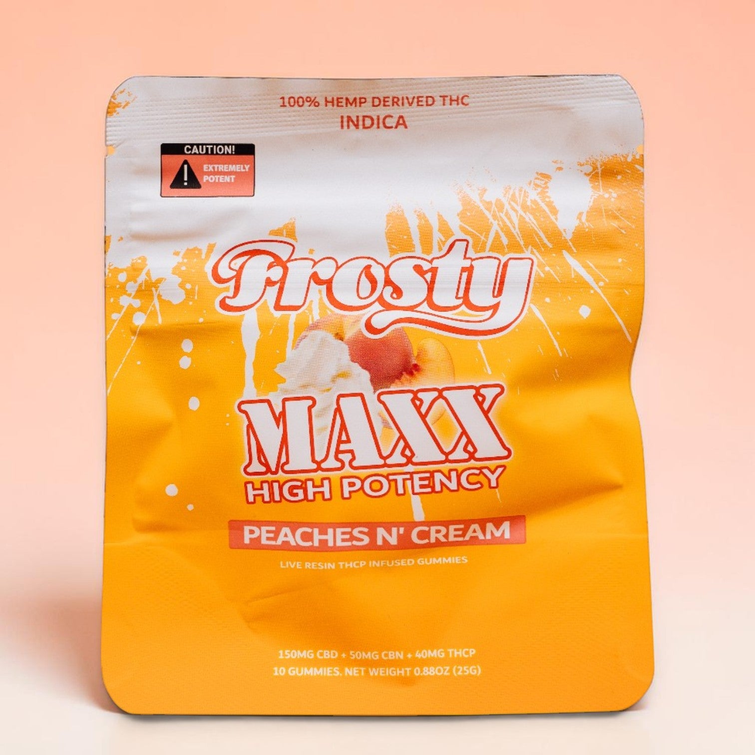 Frosty Hemp Co Maxx High Potency THCP Gummies – Peaches N' Cream, Indica, 40mg THCP, Live Resin Infused, 10-Count Pouch